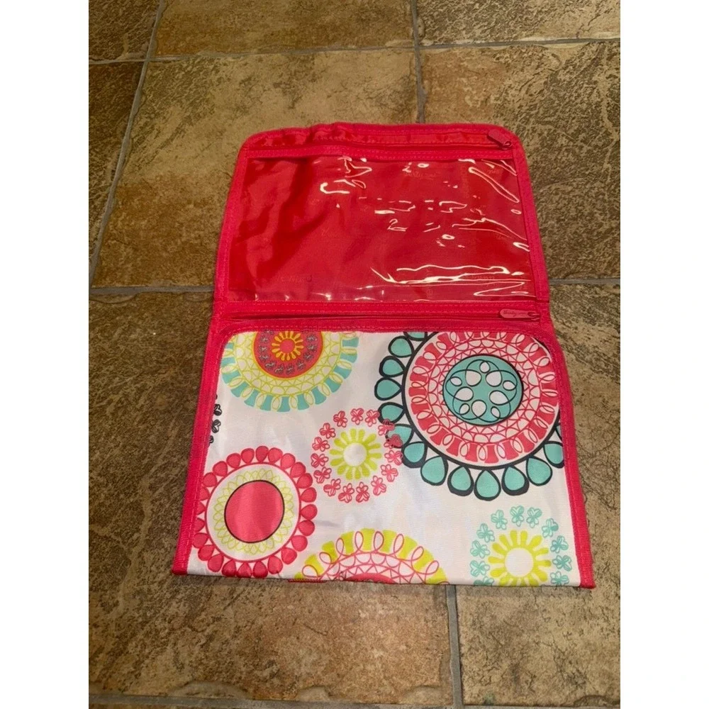Thirty-One Fold Up Travel Organizer Pink Medallion Floral Makeup Bag Case